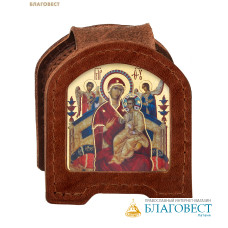 Икона дорожная раскладная Пресвятая Богородица «Всецарица» (натуральная кожа). Цвет коньяк