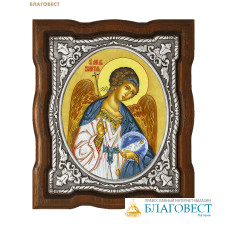 Икона Ангел Хранитель, дерево (ясень), гальваническое серебрение, УФ печать
