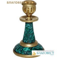 Подсвечник из металла с искусственным малахитом для свечи диаметром 1см