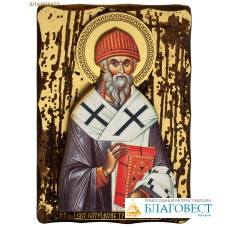 Икона под старину Святитель Спиридон Тримифунтский, дерево, размер 9,5х13,5см