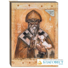 Икона Святитель Спиридон Тримифунтский, с крестиком, дерево, пигментные краски, матовый лак