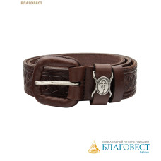 Ремень мужской, тиснение молитвы внутри. Натуральная кожа. Длина изделия 132см, ширина 3,5см