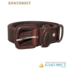 Ремень мужской, тиснение молитвы снаружи. Натуральная кожа. Длина изделия 128см, ширина 3,5см