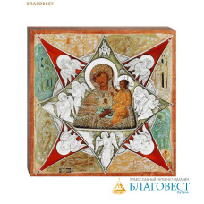 Икона в окладе Пресвятая Богородица «Неопалимая Купина», липа, медь, серебрение, холодная эмаль