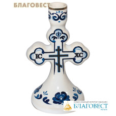 Подсвечник Крест «Спаси и сохрани», высота 7см, диаметр отверстия 8мм, керамика