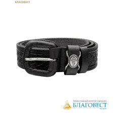 Ремень мужской, тиснение молитвы внутри. Натуральная кожа. Длина изделия 128см, ширина 3,5см