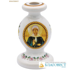 Подсвечник с ликом Святой блаженной Матроны Московской, высота 5,5см, диаметр отверстия 8мм, керамика