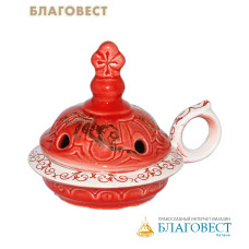 Кадильница малая, фарфор, красная
