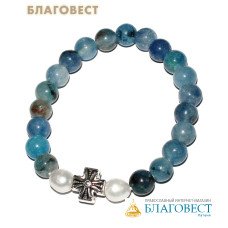 Четки-браслет из агата, жемчуг, 90 псалом, 20 зёрен, (диаметр 60мм, зерно 8мм)