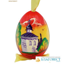 Яйцо пасхальное на ленте, дерево, роспись, лак