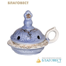 Кадильница малая, фарфор, голубая